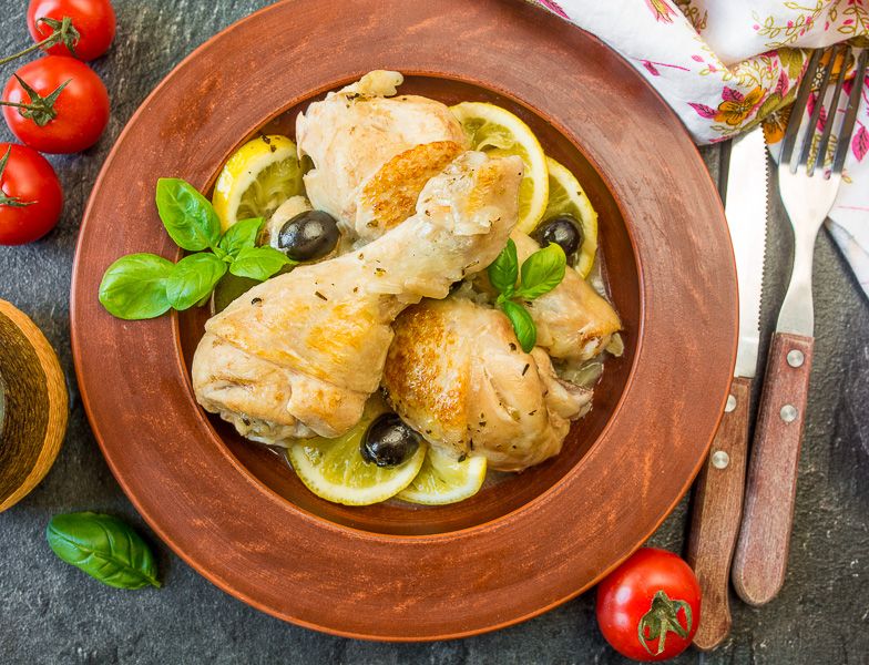 Рецепт курицы с лимоном и маслинами