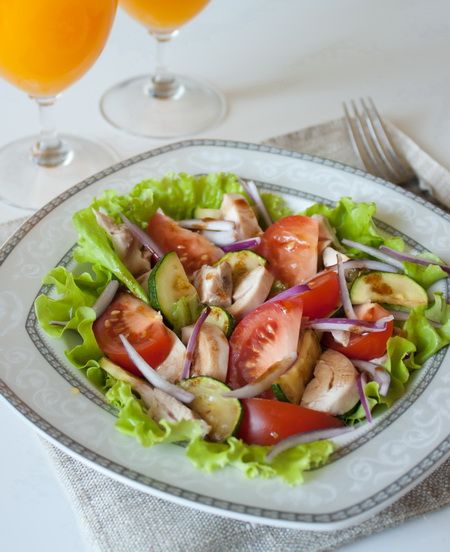 Салат из курицы с цуккини и помидорами