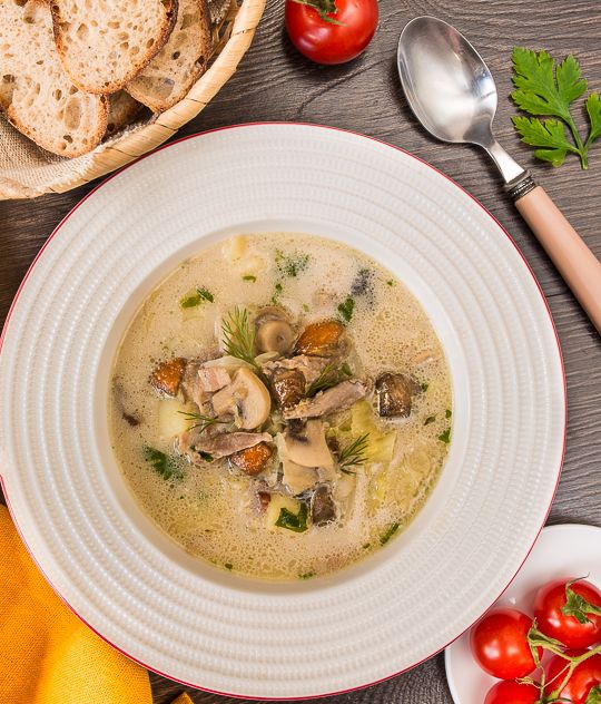 Суп из утки с капустой и грибами