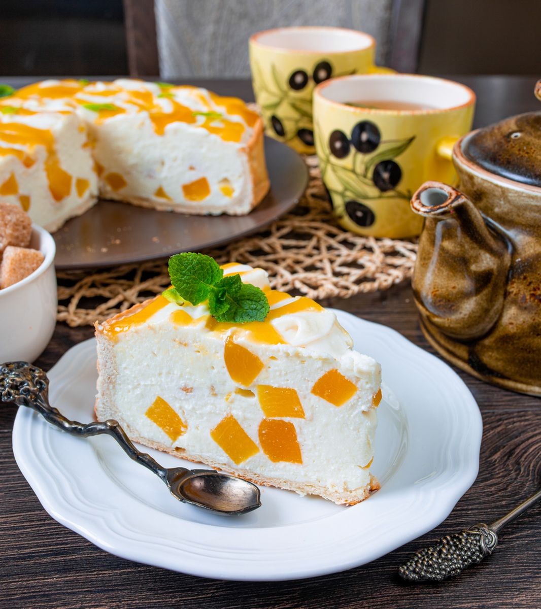 Рецепт творожного тарта с персиками