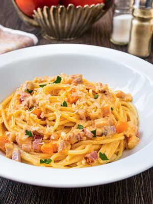 Паста с тыквой и беконом